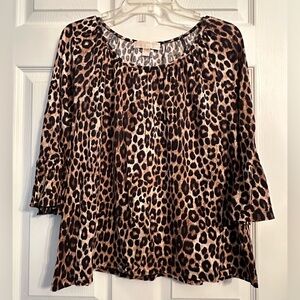 Michael Kors Animal Print Top with Bell Sleeves Size Large